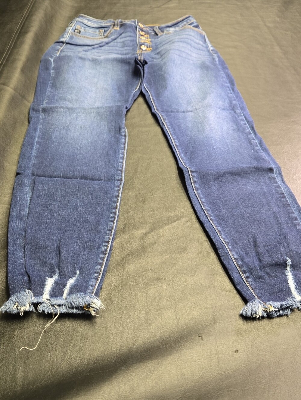 KanCan Dark Blue High-Rise Cropped Jeans with Frayed Hem